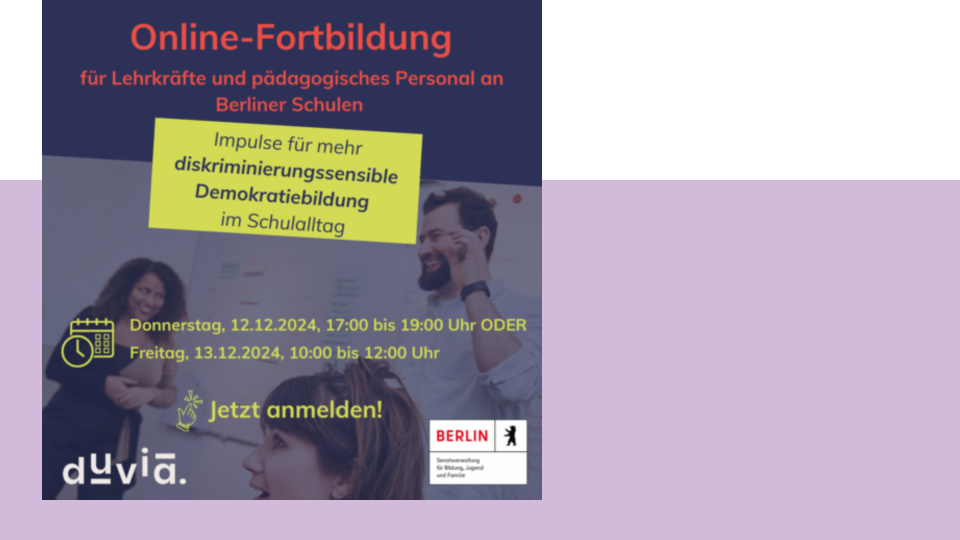 Fortbildung für Lehrkräfte und pädagogisches Personal an Berliner Schulen